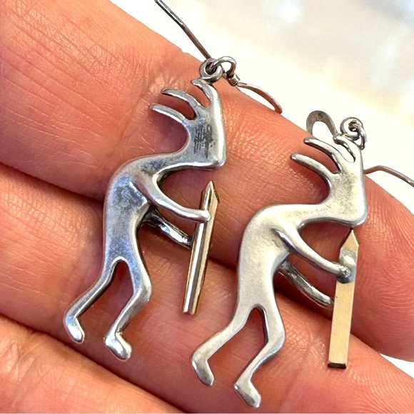 Vintage 925 Sterling Silver Gold Kokopelli Dangle Earrings - Picture 7 of 9